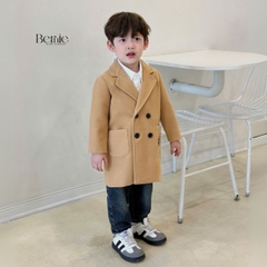 Áo khoác dạ măng tô mangto cho bé trai bé gái unisex 1 đến 7 tuổi màu xanh than màu be Bernie 0924A16