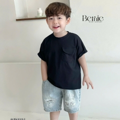 áo phông ngắn tay trơn cho bé trai bé gái, áo thun ngắn tay cotton màu trắng xanh nâu đen 1 đến 6 tuổi BERNIE 0424A14