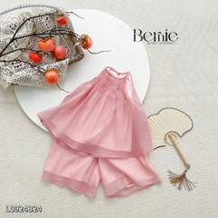 Set yếm lụa hoa sen cho bé gái dễ thương chất lụa sần cao cấp Bernie 1 tuổi đến 7 tuổi