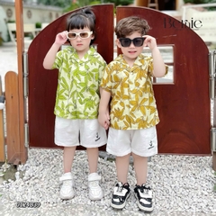 Set sơ mi đũi unisex bé trai bé gái đi biển họa tiết đi biển lá nổi bật size 1 đến 7 tuổi BERNIE 0124B39
