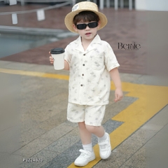 Set sơ mi đũi đi biển unisex cho bé trai bé gái họa tiết cây dừa size 9 tới 25kg BERNIE P1224B20