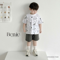 Set bộ thun cotton họa tiết khủng long phong cách hàn quốc cho bé trai 1 đến 7 tuổi BERNIE H1024B39