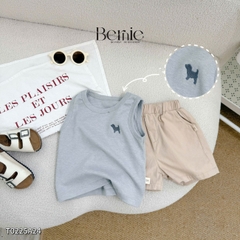 Áo thun áo ba lỗ cho bé trai thun cotton bozip thêu cún dễ thương size 1 đến 7 tuổi BERNIE T0225A24