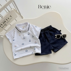 Set bộ polo cho bé trai họa tiết kẻ biển kèm quần short jean size 1 đến 7 tuổi BERNIE T1024B44