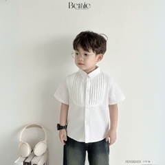 Áo sơ mi trắng công tử cộc tay xếp ly nổi cho bé trai size 9kg tới 28kg BERNIE H0125A16
