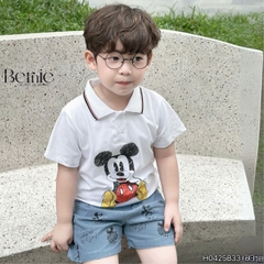 Set bộ tay ngắn cho bé trai áo polo họa tiết mickey và quần short jean in tràn size 1 đến 7 tuổi BERNIE Kids H0425B33
