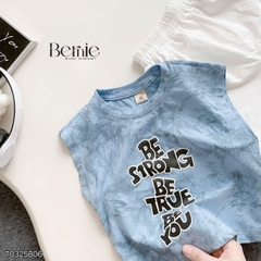Set bộ tanktop cho bé trai áo thun họa tiết loang in chữ kèm quần short kaki size 9 đến 28kg BERNIE T0325B06