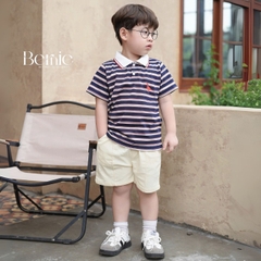 Set bộ polo thêu khủng long bé trai áo thun polo họa tiết thêu khủng long và quần short jean mềm 1 đến 7 tuổi BERNIE H0425B47