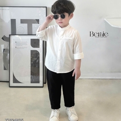 Áo sơ mi trắng dài tay cổ trụ, cổ tàu cho bé trai size 1 tuổi tới 7 tuổi Bernie T0625A26