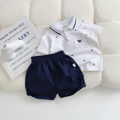 Set bộ polo bé trai tay ngắn cổ bo dệt họa tiết thêu cún kèm quần short kaki sz 9 tới 28kg BERNIE T0525B09
