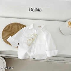  Áo sơ mi tay dài màu trắng phối túi ngực cho bé trai size 9 kg tới 28kg BERNIE H1124A67