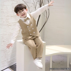 Set bộ vest gi lê bé trai 4 chi tiết áo sơ mi tay dài màu trắng phối gi le rời và quần dài kèm nơ cổ 1 đến 7 tuổi BERNIE H1123B014 - T525