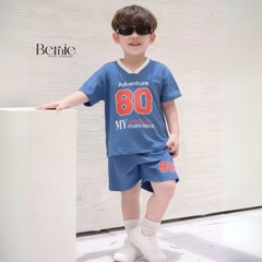Set bộ thể thao tay ngắn phối màu họa tiết hình in 80 kèm quần short cho bé trai size 9 tới 28kg BERNIE H0525B26