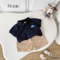 Set bộ polo tay ngắn cho bé trai họa tiết thêu ô tô kèm quần short kaki size 9 tới 25kg BERNIE H0625B36