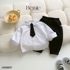Set bộ sơ mi dài tay áo sơ mi kèm quần kaki dài phối cà vạt cho bé trai Classic Boy 9 đến 28kg BERNIE H0625B17