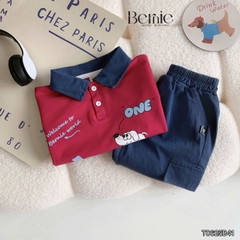 Set bộ polo tay dài áo polo đỏ họa tiết cún cho bé trai kèm quần jean dài size 1 đến 7 tuổi BERNIE T0625B41
