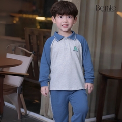 Set bộ polo tay dài raplang phối màu họa tiết thêu khủng long kèm quần dài cho bé trai size 1 đến 7 tuổi BERNIE H0425B59