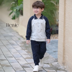 Set bộ polo dài tay raplang phối màu họa tiết in tràn dễ thương kèm quần dài cho bé trai size 1 đến 7 tuổi BERNIE T0425B67