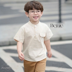 Áo sơ mi cổ trụ cho bé trai tay ngắn phối túi ngực nhiều màu size 9 tới 28kg BERNIE P1124A93