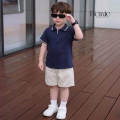 Set bộ polo tay ngắn cổ bo dệt khóa kéo kèm quần short cho bé trai size 1 đến 7 tuổi BERNIE H0725B59