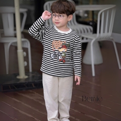 Set bộ tay dài kẻ sọc ngang phối màu họa tiết hình in dễ thương kèm quần dài kaki cho bé trai size 1 đến 7 tuổi BERNIE H0725B54