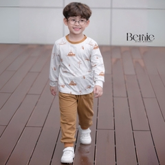 Set bộ thun tay dài cho bé trai áo thun họa tiết in trần ô tô kèm quần dài 9 tới 28kg BERNIE H0725B28