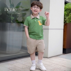 Set bộ polo tay ngắn họa tiết khủng long và ô tô kèm quần short đùi bé trai 9 tới 28kg BERNIE T0725B61