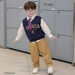 Set bộ gi lê 4 chi tiết áo sơ mi dài tay áo gi lê rời quần kaki kèm cà vạt size 1 đến 7 tuổi BERNIE H0525B40