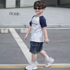 Set bộ tay ngắn raplang phối màu áo thun họa tiết Tomorrow và quần short jean bé trai 1 đến 7 tuổi BERNIE H0725B19