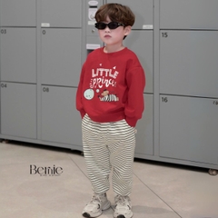 Set bộ nỉ dài tay họa tiết in chữ Little kèm quần dài kẻ ngang cho bé trai size 1 đến 7 tuổi BERNIE H0625B20