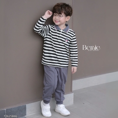 Set bộ polo tay dài kẻ ngang họa tiết thêu cáo nhỏ kèm quần dài cho bé trai size 1 đến 7 tuổi BERNIE T0625B46