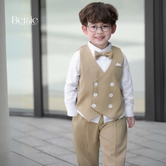 Set bộ vest gi lê bé trai 4 chi tiết áo sơ mi tay dài màu trắng phối gi le rời và quần dài kèm nơ cổ 1 đến 7 tuổi BERNIE H1123B014 - T525