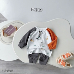 Set bộ thun cotton tay raplang dài phối màu cho bé trai họa tiết in tràn kèm quần dài 9 tới 28kg BERNIE T0725B52