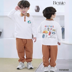 Set bộ polo thun cotton dài tay áo polo họa tiết hình in kèm quần dài cho bé trai size 9 tới 28kg BERNIE T0725B35