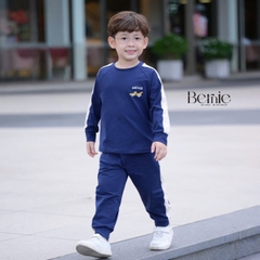 Set bộ thun cotton phối màu tay áo raplang dài cho bé trai họa tiết thêu Driver kèm quần dài 9 tới 28kg BERNIE H0725B67