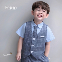  Set bộ vest gile công tử 4CT cho bé trai áo sơ mi tay ngắn phối gile kẻ kèm quần và cà vạt 1 đến 6 tuổi BERNIE T0825B06