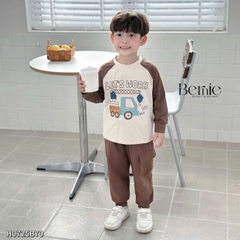 Set bộ thun cotton dài tay cho bé trai áo thun họa tiết hình in dễ thương kèm quần dài size 9 tới 28kg BERNIE H0725B70