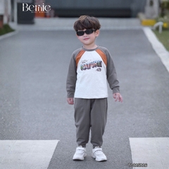 Set bộ thun cotton dài tay phối màu cho bé trai áo thun họa tiết hình in kèm quần dài size 9 tới 25kg BERNIE T0825B26