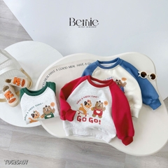 Áo thun Sweater Brit tay dài raplang phối màu họa tiết hoạt hình cho bé trai bé gái 1 đến 7 tuổi BERNIE T0625A07