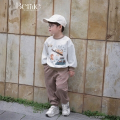 Set bộ nỉ dài tay họa tiết hoạt hình Clever kèm quần dài kẻ ngang cho bé trai size 9 tới 28kg BERNIE H0725B20