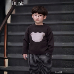 Áo len dài tay thêu phối màu hình mặt gấu dễ thương cho bé trai bé gái 1 đến 7 tuổi BERNIE 24A034