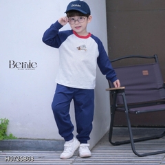 Set bộ thun dài tay áo raplang phối màu họa tiết thêu cún hello kèm quần dài size 9 tới 28kg BERNIE H0725B68