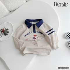 Set bộ bé trai áo thun polo cotton tay dài phối màu họa tiết ngựa kèm quần dài size 9 tới 28kg BERNIE H0825B31