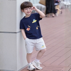 Set bộ cotton planet vũ trụ  rực rỡ sắc màu cho bé trai áo thun cotton họa tiết khám phá vũ trụ và quần short đùi 1 đến 7 tuổi BERNIE T1025B24Đ