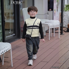 Áo gile len unisex bé trai bé gái 3 màu phối gấu phong cách hàn quốc cho bé trai 1 đến 7 tuổi BERNIE T1025A15
