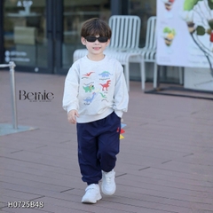 Set bộ Tiny Dino thun da cá dài tay phối màu họa tiết khủng long kèm quần dài size 9 tới 28kg BERNIE H0725B48