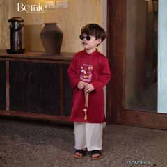 Set áo dài bé trai kèm quần chất lụa vân gỗ họa tiết thêu Hạc xuân mặc Tết size 9 đến 25kg BERNIE H0925B09