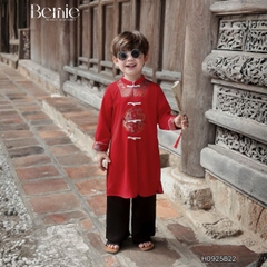 Set bộ áo dài bé trai kèm quần chất lụa phối họa tiết thêu gấm Phúc Lộc mặc Tết size 9 đến 25kg BERNIE H0925B22