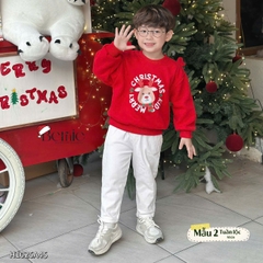 Áo Noel màu đỏ áo thun Giáng sinh dài tay phối sừng tuần lộc 3D trên vai cho bé trai bé gái size 1 đến 7 tuổi BERNIE H1025A45