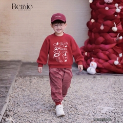 Set bộ nỉ dài tay màu đỏ họa tiết Happy Pup kèm quần dài kẻ ngang cho bé trai size 10 tới 27kg BERNIE H1025B46